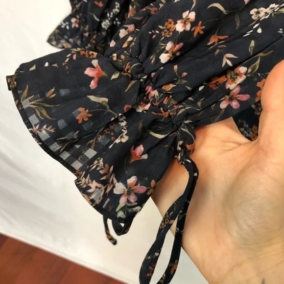 Tularosa Dee Dee Shift Long Sleeve Mini Dress Burlingame Floral Blue Print Small - Picture 3 of 12